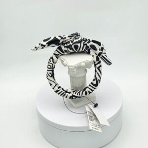 New! CHICO'S Satin Bracelet Bow Tie Geometric Black White Cuff Hinged 7" W Tags